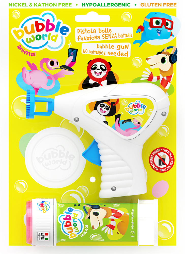 Animal - Pistola bolle piccola Bubble World in blister