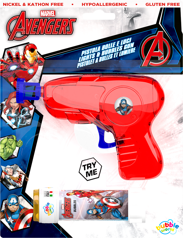 Avengers - Pistola bolle media luci e suoni Bubble World in blister