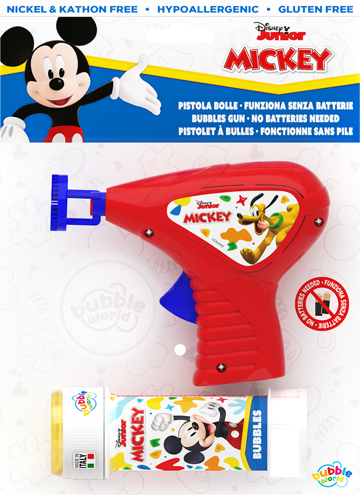 Mickey Mouse - Pistola bolle piccola Bubble World in blister
