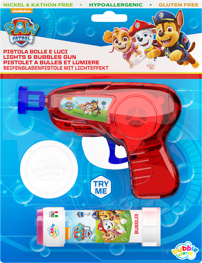 Paw Patrol - Pistola bolle media luci e suoni Bubble World in blister