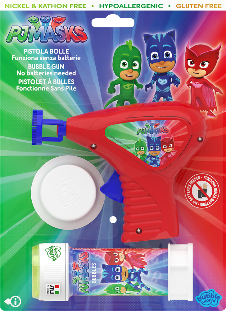 Pj Masks - Pistola bolle piccola Bubble World in blister