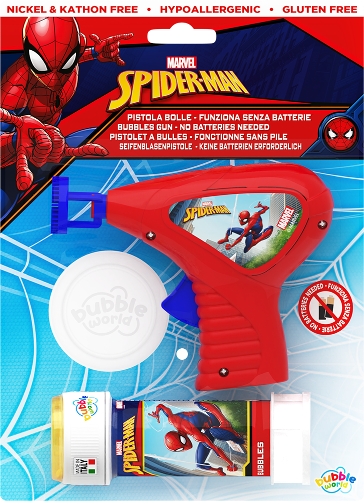 Spider-Man - Pistola bolle piccola Bubble World in blister
